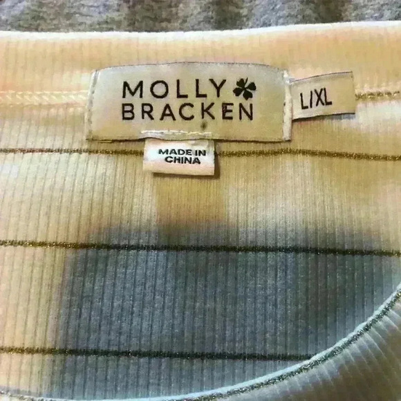 Molly Bracken Ecru Gold Striped Tee Size L/XL - Picture 6 of 7